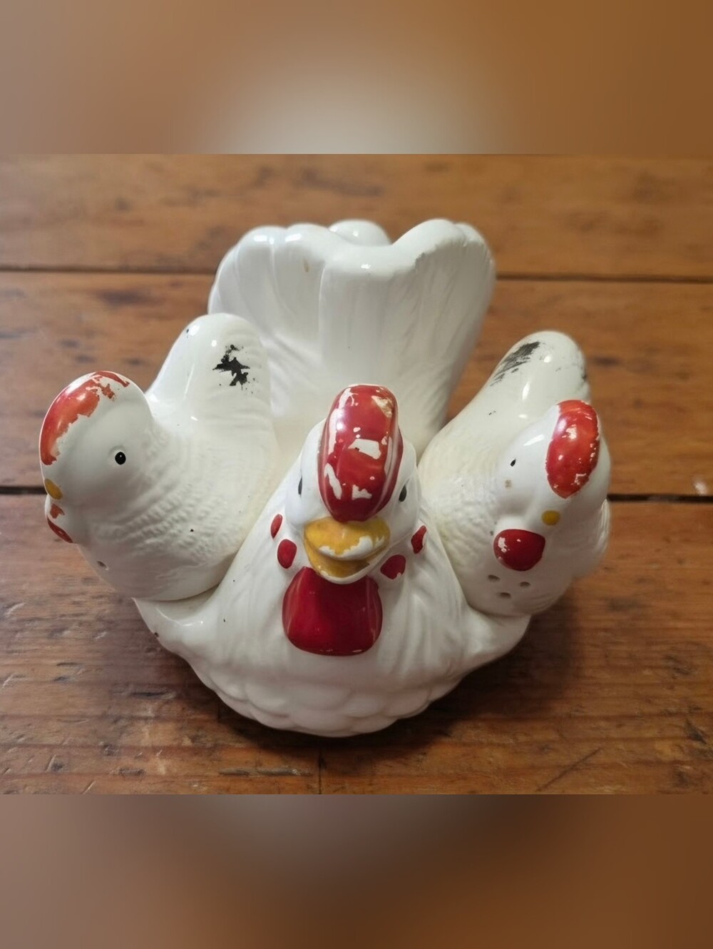 Vintage  Chicken Salt and Pepper Shakers and napkin holder 1950s